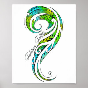 Poster Tatouage tahitien - Graphique de tatouage hawaïen 