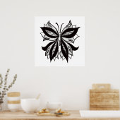 Poster Tatouage Tribal Noir Et Blanc Papillon (Cuisine)