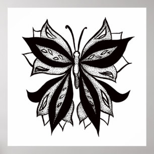 Poster Tatouage Tribal Noir Et Blanc Papillon