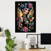 Poster Tatouages Et Roses 2 (Bureau à domicile)