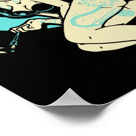 Poster Tatoué Goth Pin-up Girl Horror Ghost Moon Rockab (Coin)