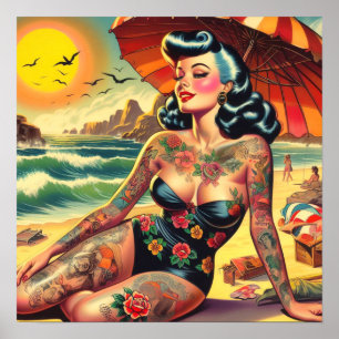 Poster Tattoo Beach Pin-up