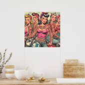 Poster Tattoo Biker Girls Comics (Cuisine)