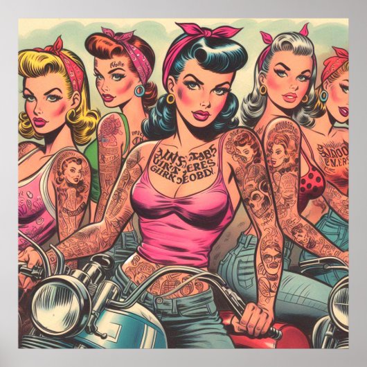Poster Tattoo Biker Girls Comics (Devant)