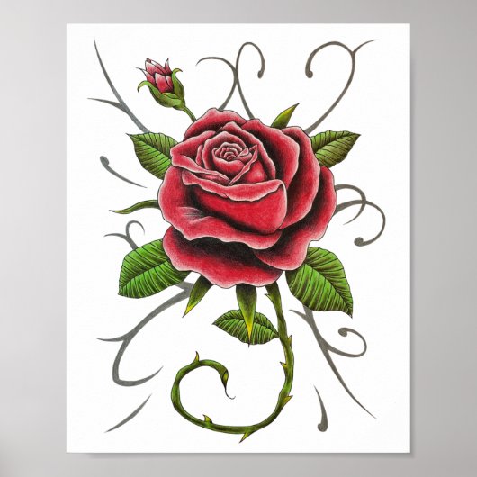 Poster "Tattoo Style Red Rose" Imprimer (Devant)