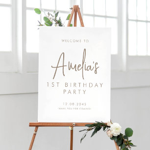 Poster Taupe Script manuscrit Premier anniversaire Bienve