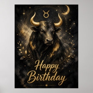 Poster Taureau Joyeux Anniversaire Conception de Signe du