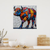 Poster Taureau Mosaïque Coloré (Cuisine)