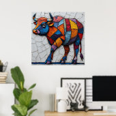 Poster Taureau Mosaïque Coloré (Bureau à domicile)