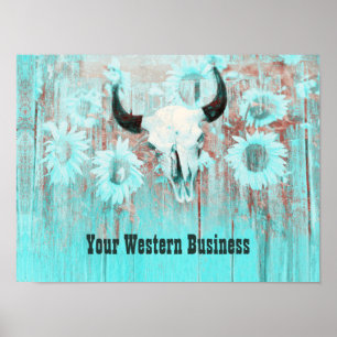 Poster Taureau Rustique Turquoise Ouest Taureau Taureau S