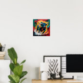 Poster Taurillon chargeant en flammes – Abstrait (Bureau à domicile)