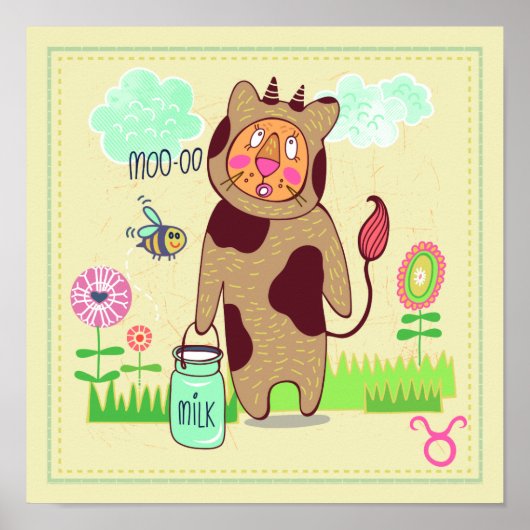 Poster Taurus Bull Cat Zodiac Nursery Imprimer (Devant)