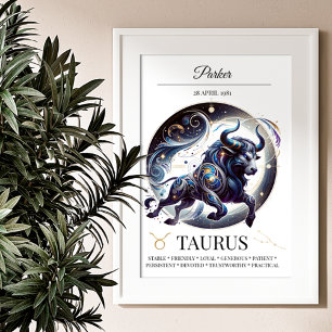 Poster Taurus Personnalisé Elégant Zodiac Aquarelle