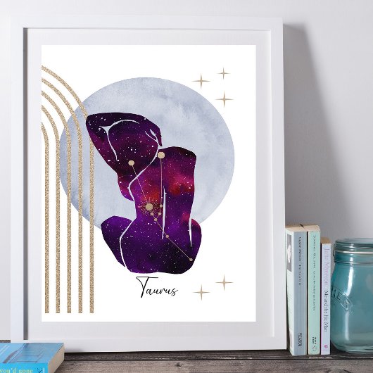 Poster Taurus Purple Gold Féminine Zodiac Design