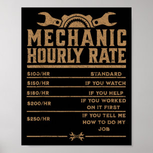 Poster Taux horaire mécanique amusant Taux de travail de 