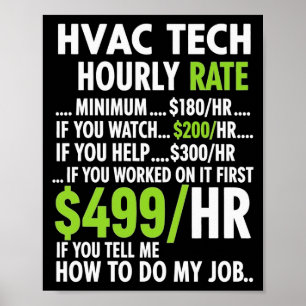Poster Taux Horaire Technicien CVC Drôle De Travail Pour