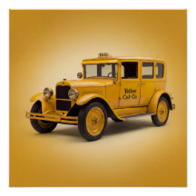 Taxi jaune des années 1920 sur fond jaune