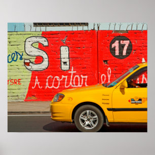 Poster Taxi jaune & graffiti, Equateur