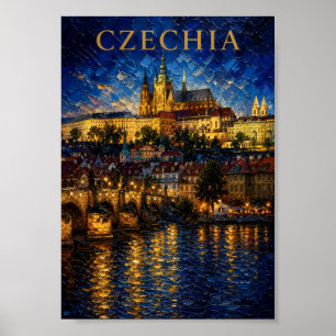 Poster Tchèque : Art souvenir Night Glow Prague Castle