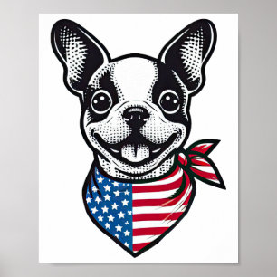 Poster Tchiot Boston Terrier Bandana Drapeau Américain Pa