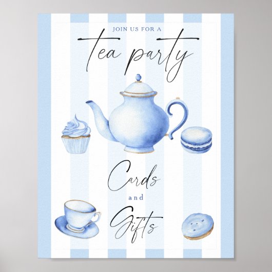 Poster Tea bleu baby shower Cartes et cadeaux (Devant)