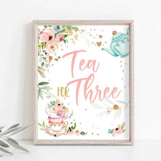 Poster Tea for Three Tea Party Girl 3rd Third Birthday