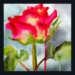 Poster Tea hybride Rose pop art aquarelle moderne fleur<br><div class="desc">Un grand Rose de thé hybride,  dynamique et coloré d'une peinture originale d'aquarelle de l'artiste Sacha Grossel. Ce rose de style botanique rose rouge,  pourpre et jaune est peint dans un style fluide moderne et s'inspire du design pop art. Pour les amateurs de fleurs et de roses partout.</div>