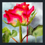 Poster Tea hybride Rose pop art aquarelle moderne fleur<br><div class="desc">Un grand Rose de thé hybride,  dynamique et coloré d'une peinture originale d'aquarelle de l'artiste Sacha Grossel. Ce rose de style botanique rose rouge,  pourpre et jaune est peint dans un style fluide moderne et s'inspire du design pop art. Pour les amateurs de fleurs et de roses partout.</div>