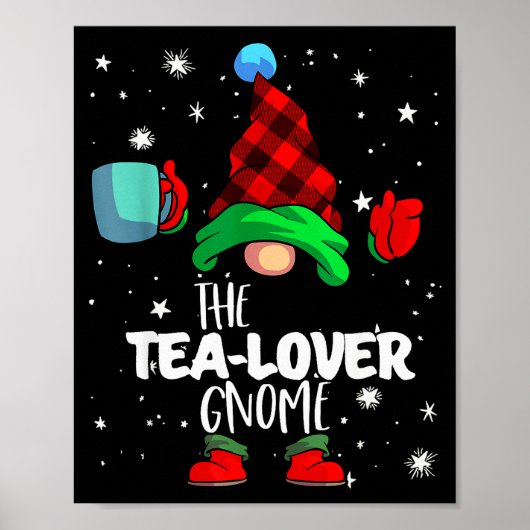 Poster Tea Lover Gnome Red Buffalo Plaid Matching Family (Devant)