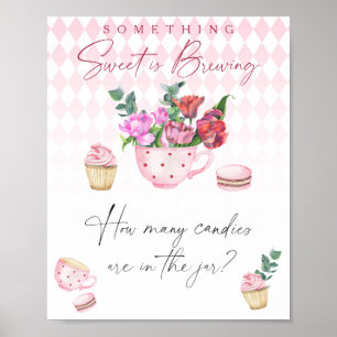 Poster Tea Party baby shower Devinez combien de bonbons