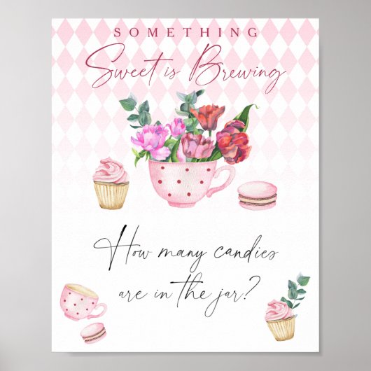 Poster Tea Party baby shower Devinez combien de bonbons (Devant)