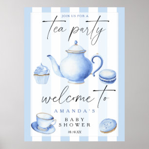 Poster Tea Party Bienvenue garçon baby shower fête