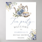 Poster Tea Party Blue Floral Aquarelle Bienvenue (Devant)