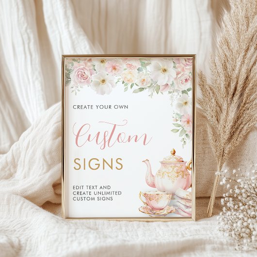 Poster Tea Party Bridal Shower Custom Sign -  16x20 