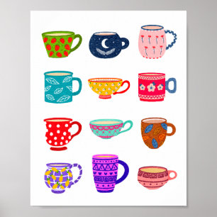 Poster Tea Time Coupes Aquarelle Lumineuse Cuisine Décor 