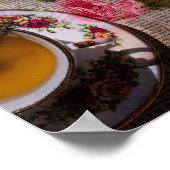 Poster Tea vieux papier manuscrit et roses roses roses (Coin)