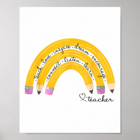 Poster Teach Love Inspire Rainbow Pencil Teacher Ck To Sc (Devant)