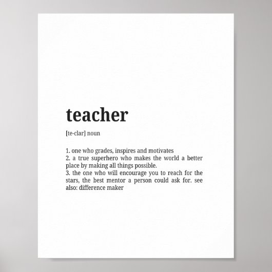 Poster Teacher Definition Dictionary Wall Art (Devant)