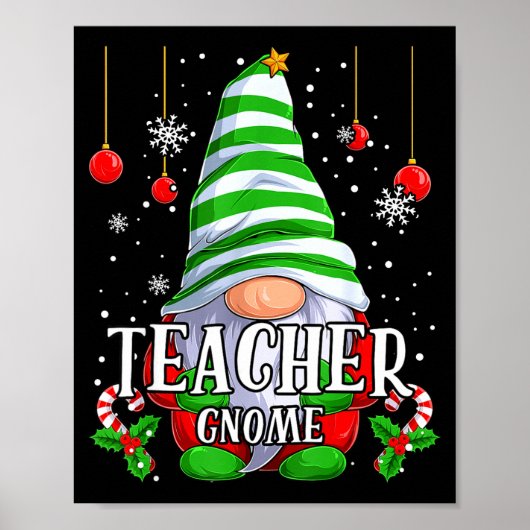 Poster Teacher Gnome Christmas Pajamas Matching Family Gr (Devant)