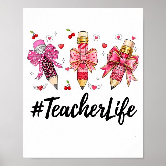 Poster Teacher Valentine Coquette Bow Teacher Valentines (Devant)