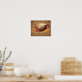 Poster Teacup Florale Sur L'Art Papier Vieilli (Cuisine)