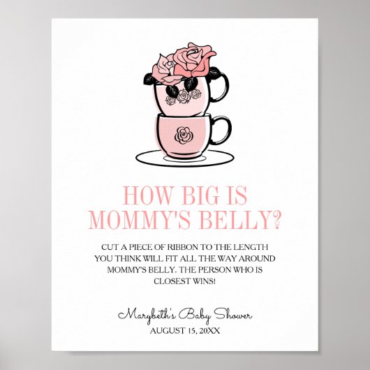 Poster Teacup & Flowers Baby shower Mommy's Belly Jeu (Devant)