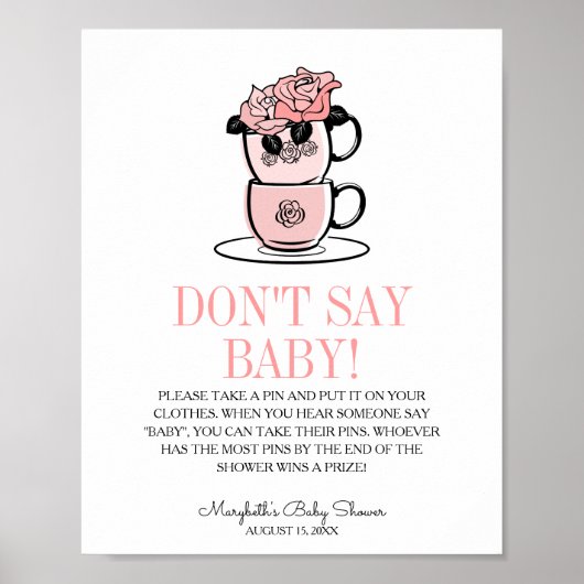 Poster Teacup & Flowers Baby shower Ne pas dire Baby Game (Devant)