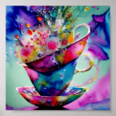 Poster Teacups aquarelle (Devant)