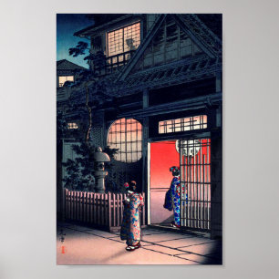 Poster Teahouse at Night, Tsuchiya Koitsu, Woodcut