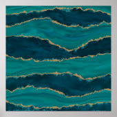 Poster Teal Agate Waves – Abstract Marble with Gold (Devant)