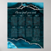 Poster Teal and Silver Agate Wedding Seating Chart (Devant)