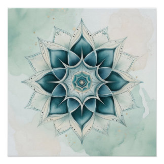 Poster Teal Blue Mandala Design