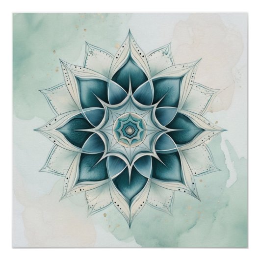 Poster Teal Blue Mandala Design (Devant)
