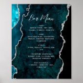 Poster Teal Blue Silver Agate Script Wedding Bar Menu  (Devant)